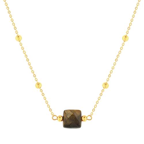 Collier acier doré pierre oeil de tigre 45 cm