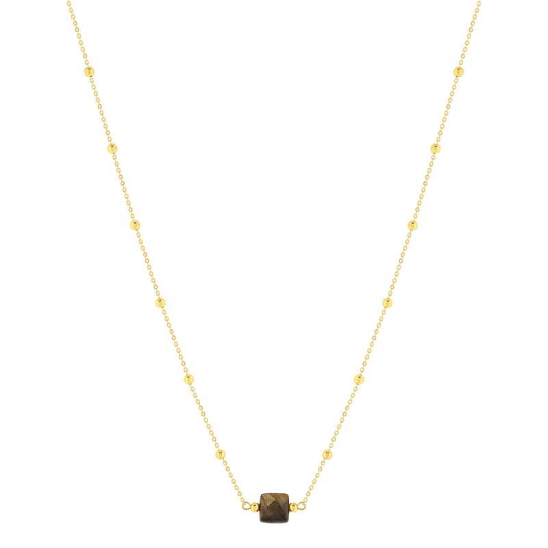 Collier acier doré pierre oeil de tigre 45 cm - vue 2