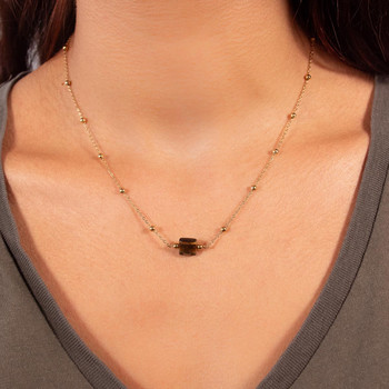 Gold-plated steel tiger eye necklace 45 cm