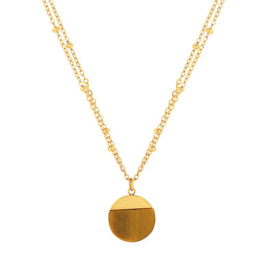 2-row gold-plated steel necklace with tiger eye stone 47 cm