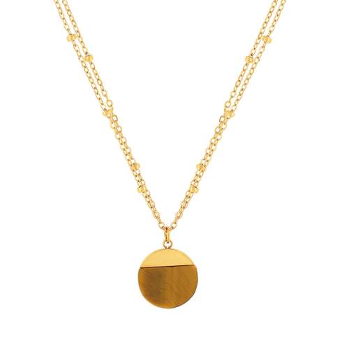 Collier acier doré 2 rangs pierre oeil de tigre 47 cm