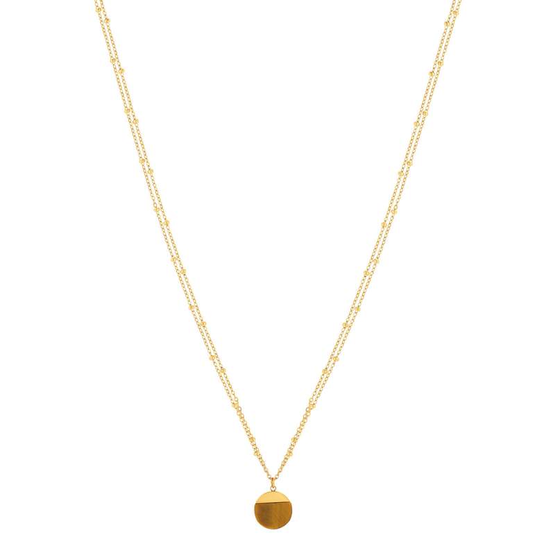 Collier acier doré 2 rangs pierre oeil de tigre 47 cm - vue 2