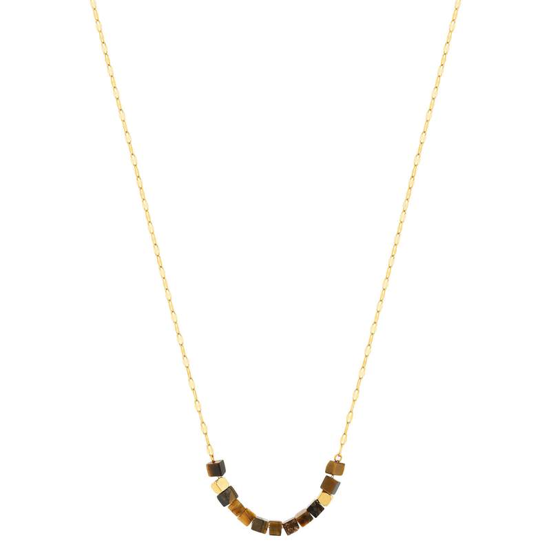 Collier acier doré pierres oeil de tigre 48 cm - vue 2