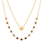 Collier acier doré 2 rangs étoile et pierres oeil de tigre 45 cm - vue 1