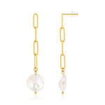 Boucles d'oreilles acier doré pendantes 2 perles d'eau douce - vue 1