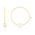 Créoles acier doré 2 perles d'eau douce - vue 1