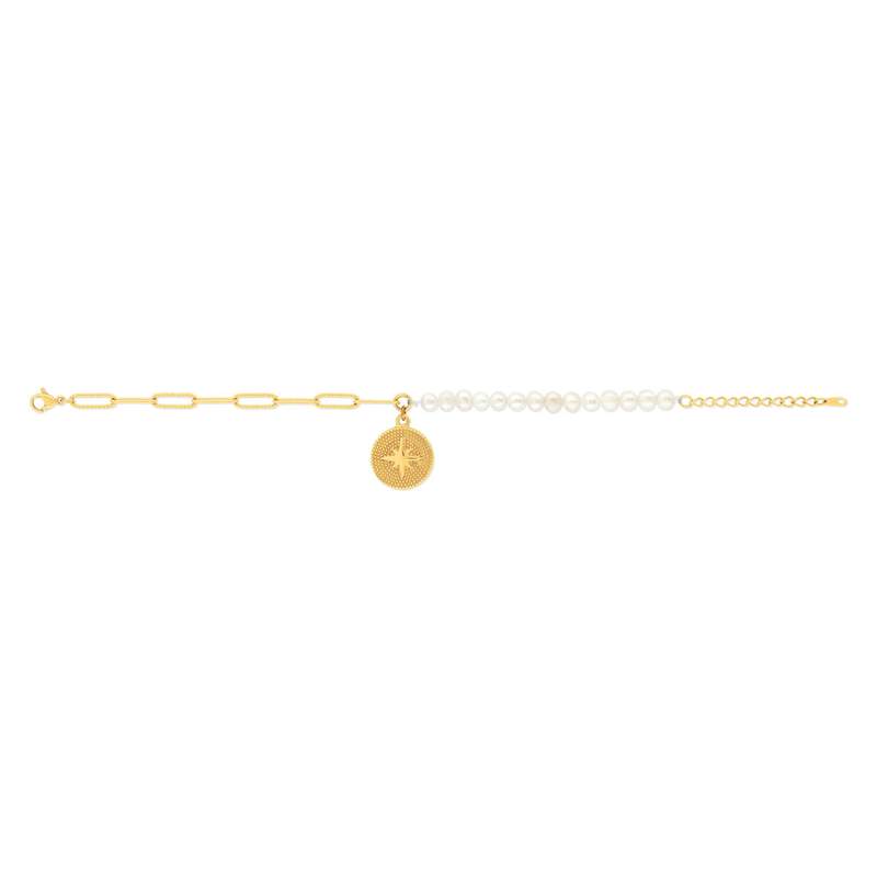 Bracelet acier doré 14 perles d'eau douce 20 cm - vue 2