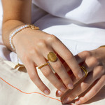 Gold-plated steel bracelet 14 freshwater pearls 20 cm - view worn 1