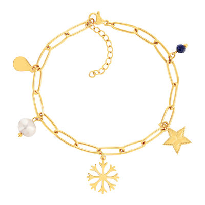 Bracelet acier doré 5 pampilles 21 cm