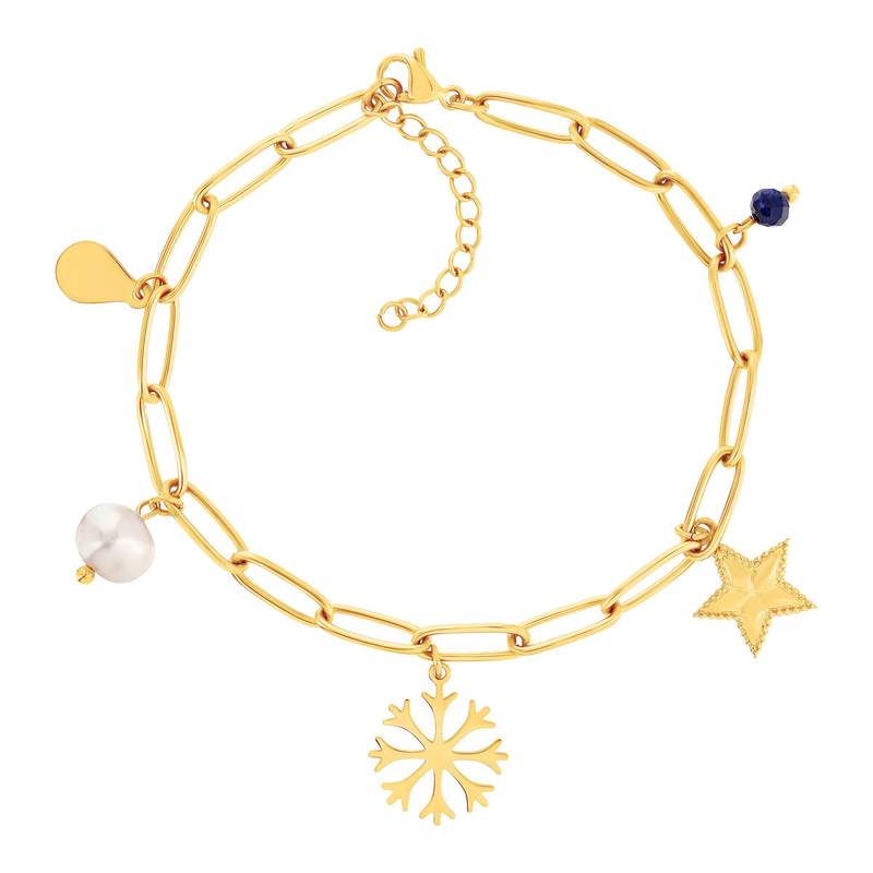 Bracelet acier doré 5 pampilles 21 cm - vue 1