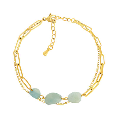 Bracelet acier doré 2 rangs 3 amazonites blanches 20 cm - vue 1