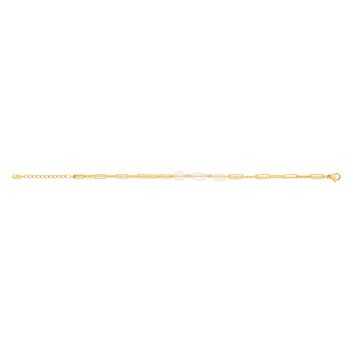 Bracelet acier doré 2 rangs 3 amazonites blanches 20 cm - vue 2