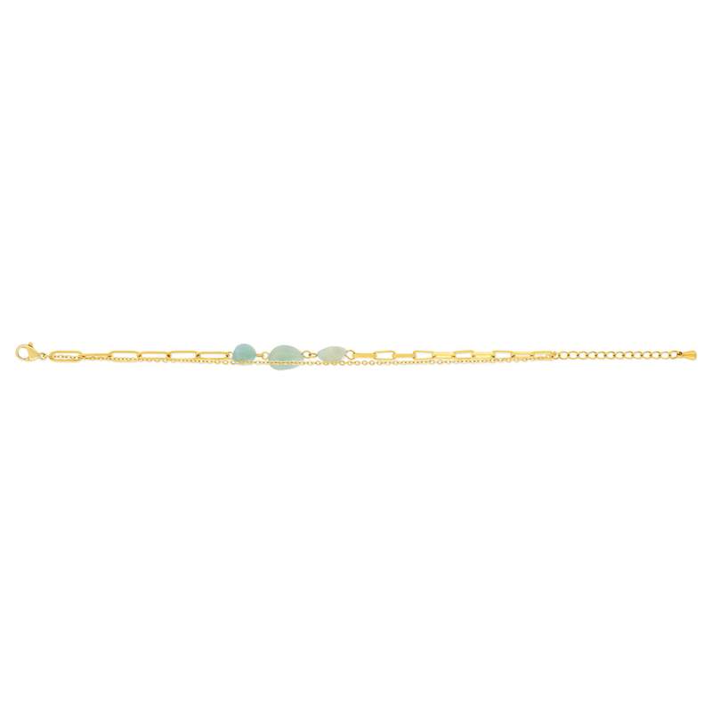 Bracelet acier doré 2 rangs 3 amazonites blanches 20 cm - vue 2