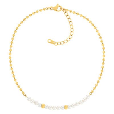 Chaine de cheville acier doré 15 perles d'eau douce 26 cm