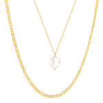 Collier acier doré 2 rangs perle d'eau douce 45 cm - vue 1