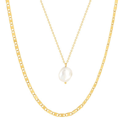 Collier acier doré 2 rangs perle d'eau douce 45 cm - vue 1