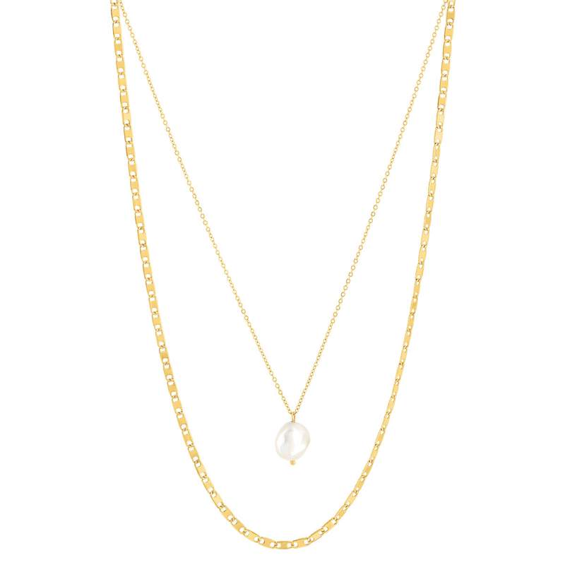 Collier acier doré 2 rangs perle d'eau douce 45 cm - vue 2