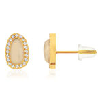 Boucles d'oreilles acier doré 2 quartz jaunes et zirconias - vue 1