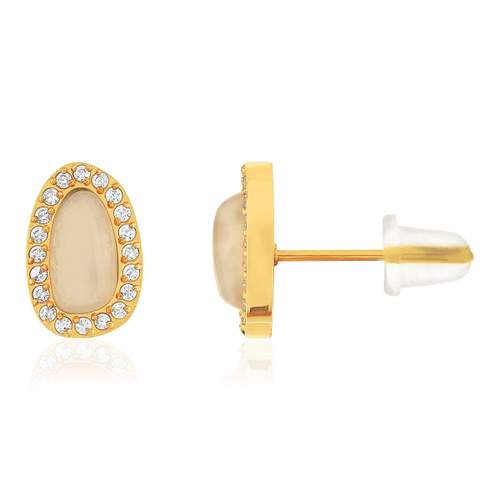 Boucles d'oreilles acier doré 2 quartz jaunes et zirconias