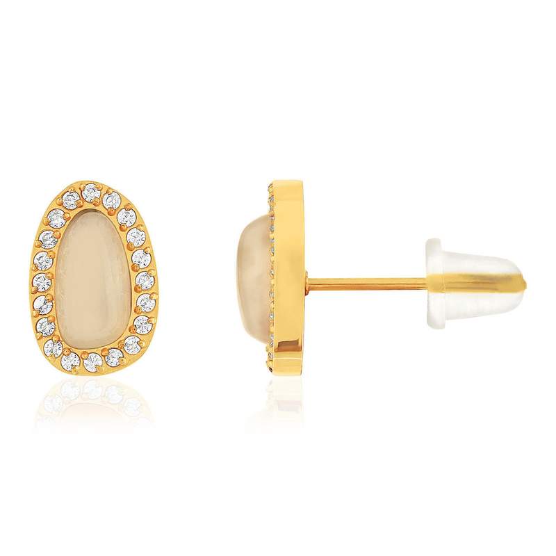 Boucles d'oreilles acier doré 2 quartz jaunes et zirconias - vue 1