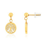 Boucles d'oreilles acier doré arbre de vie laque blanche - vue 1