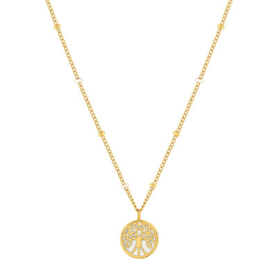 Steel necklace golden tree of life white lacquer 46 cm