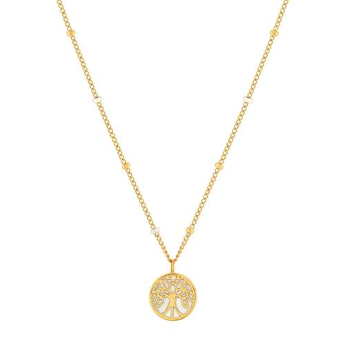 Collier acier doré arbre de vie laque blanche 46 cm
