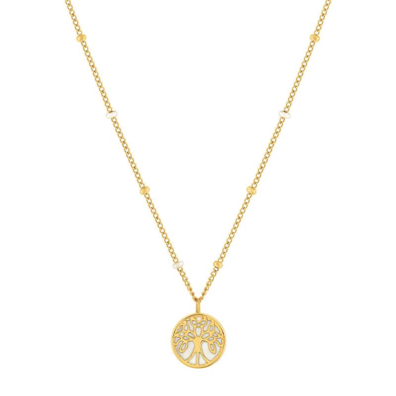 Collier acier doré arbre de vie laque blanche 46 cm - vue 1