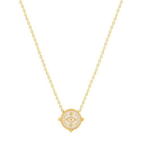Collier acier doré laque blanche 47 cm