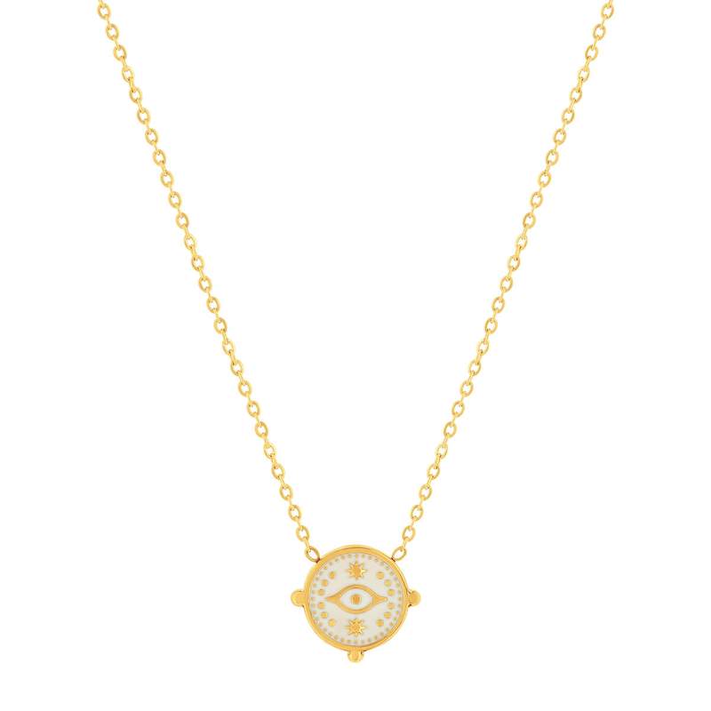 Collier acier doré laque blanche 47 cm - vue 1