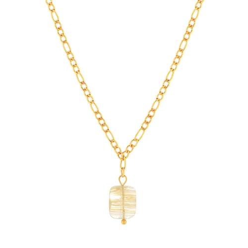 Collier acier doré quartz jaune 46 cm