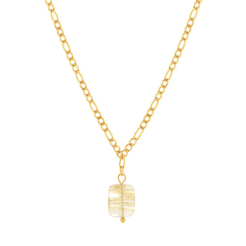 Collier acier doré quartz jaune 46 cm - vue 1