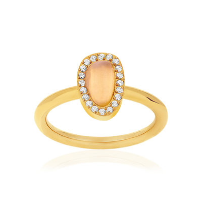 Bague acier doré quartz jaune et zirconias