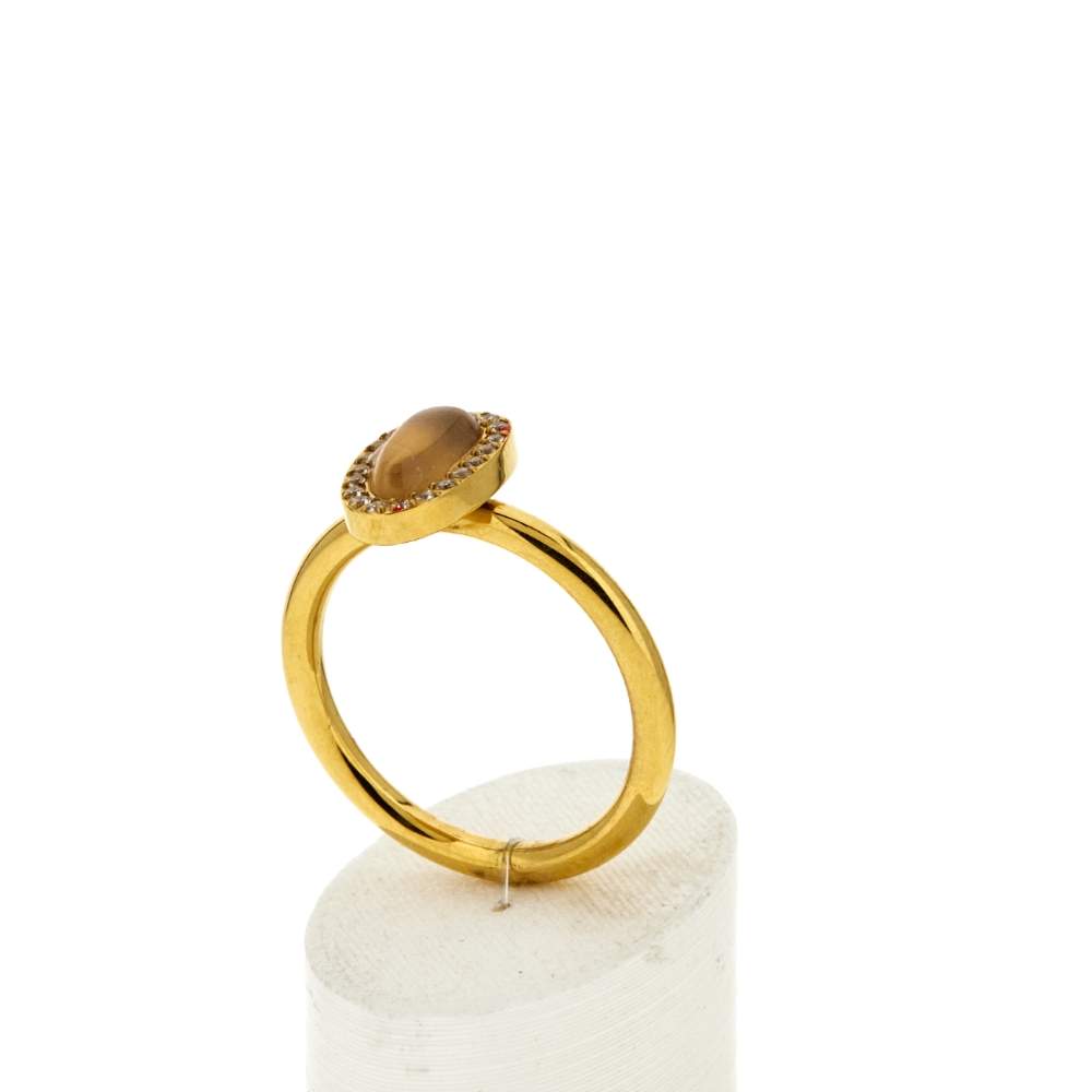 Bague acier doré quartz jaune et zirconias - vue 3