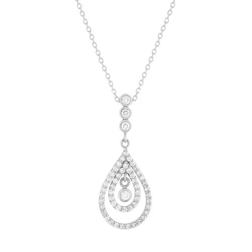 Collier or 375 blanc zirconias 44,5 cm