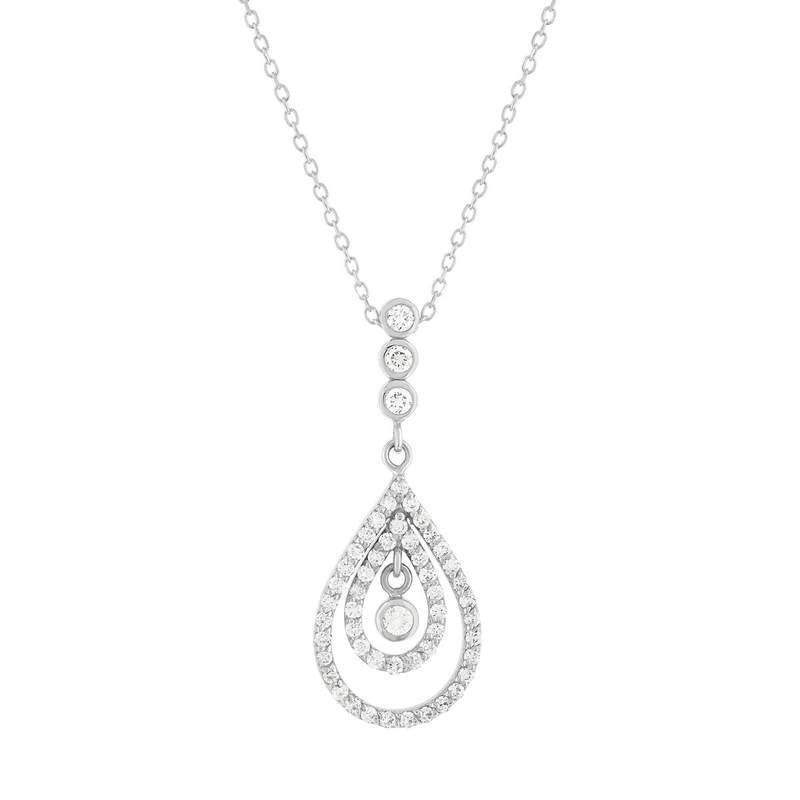 Ketting van 375 witgoud met zirkonia's, 44,5 cm - afbeelding 1