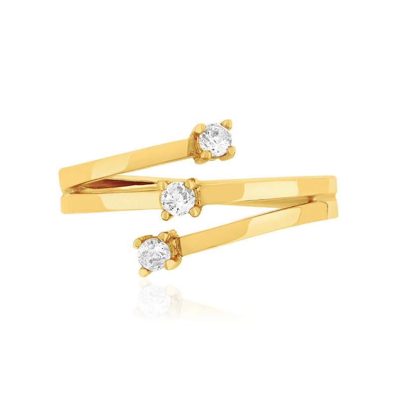 Bague or 375 jaune 3 zirconias - vue 3