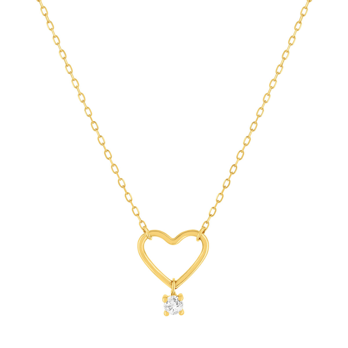 Collier or 375 jaune coeur zirconia 45 cm