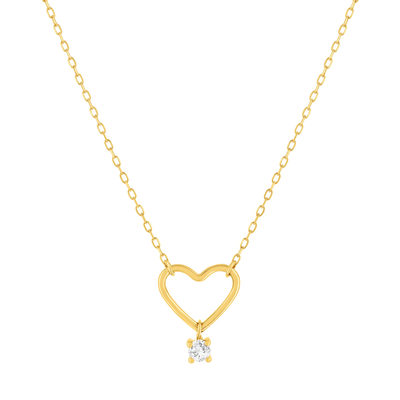Collier or 375 jaune coeur zirconia 45 cm - vue 1