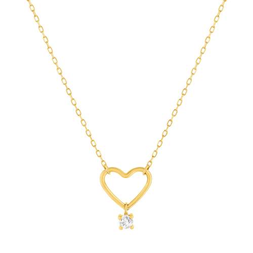 Collier or 375 jaune coeur zirconia 45 cm