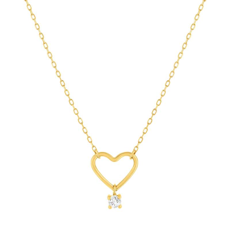 Collier or 375 jaune coeur zirconia 45 cm - vue 1