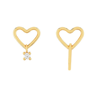 Earrings 375 yellow gold zirconia hearts