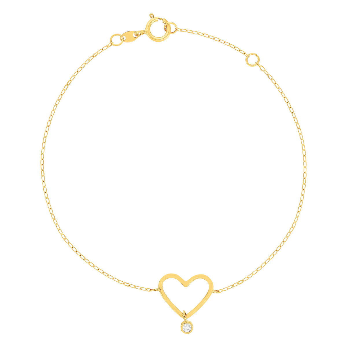 Bracelet or 375 jaune coeur zirconia 18 cm