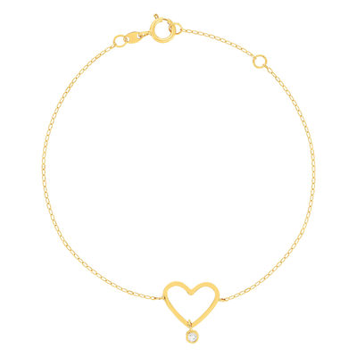 Bracelet or 375 jaune coeur zirconia 18 cm