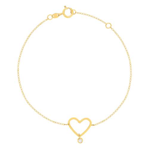 Bracelet or 375 jaune coeur zirconia 18 cm