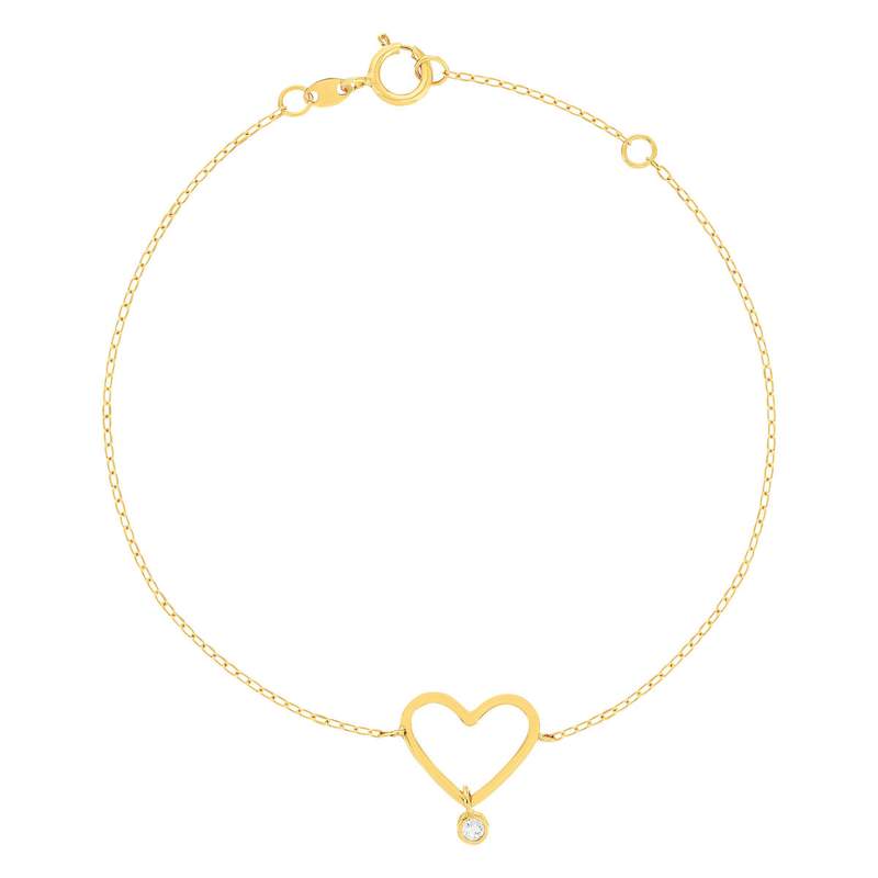 Bracelet or 375 jaune coeur zirconia 18 cm - vue 1
