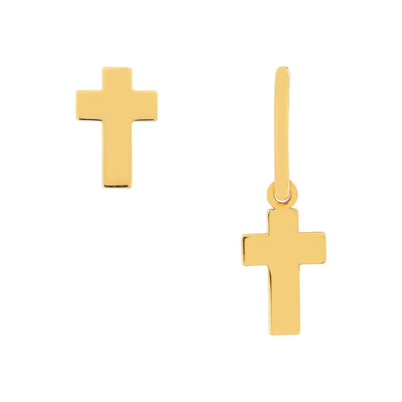 18K yellow gold cross earrings - view 1