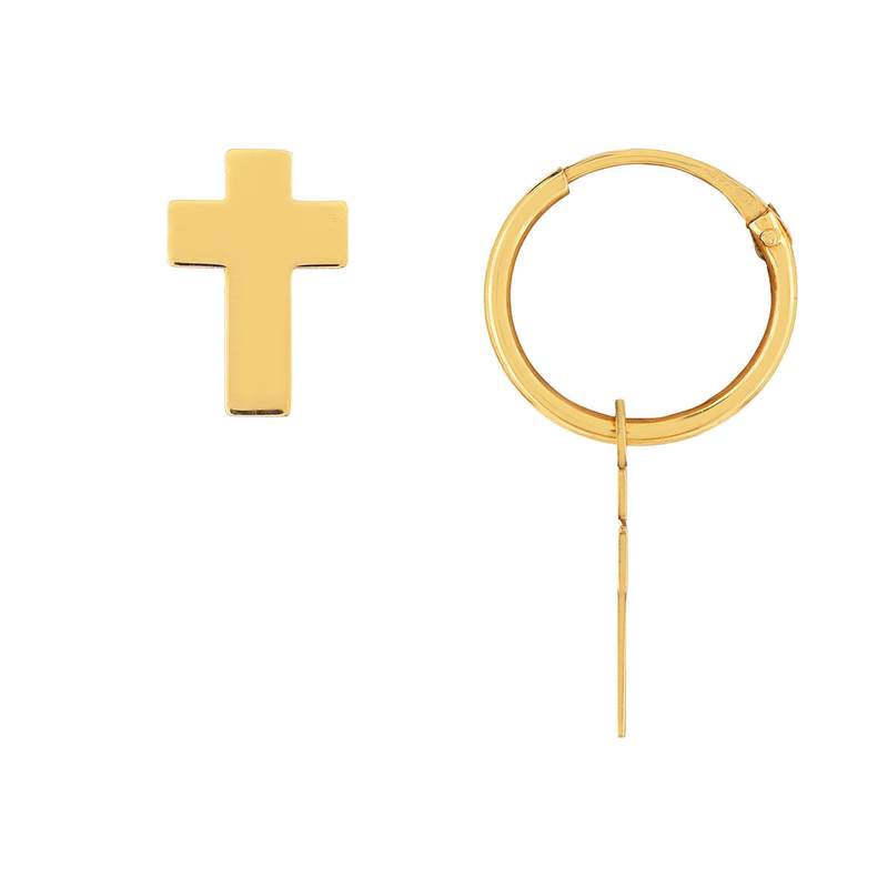 Gold earrings 375 yellow cross - view D1
