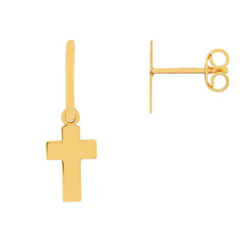 Gold earrings 375 yellow cross - view D2
