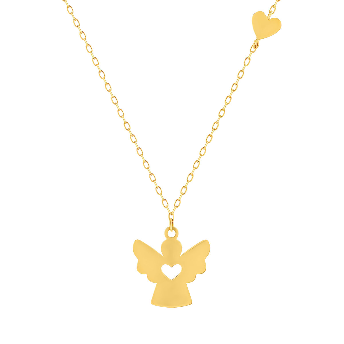 Collier or 375 jaune coeur et pampille ange 45cm
